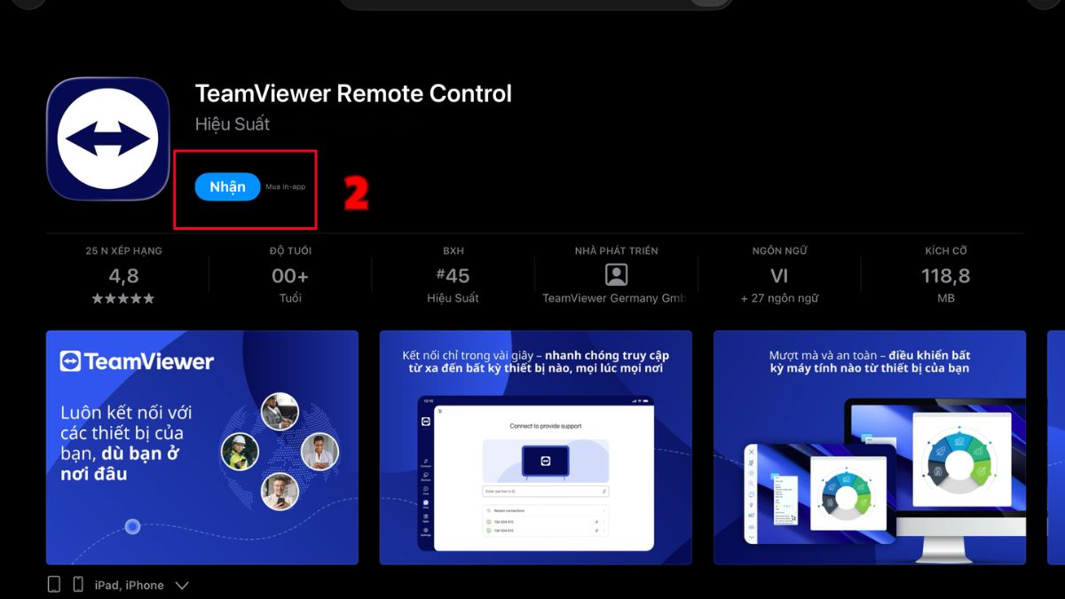 Sử dụng TeamViewer Remote trên iPad bước 2