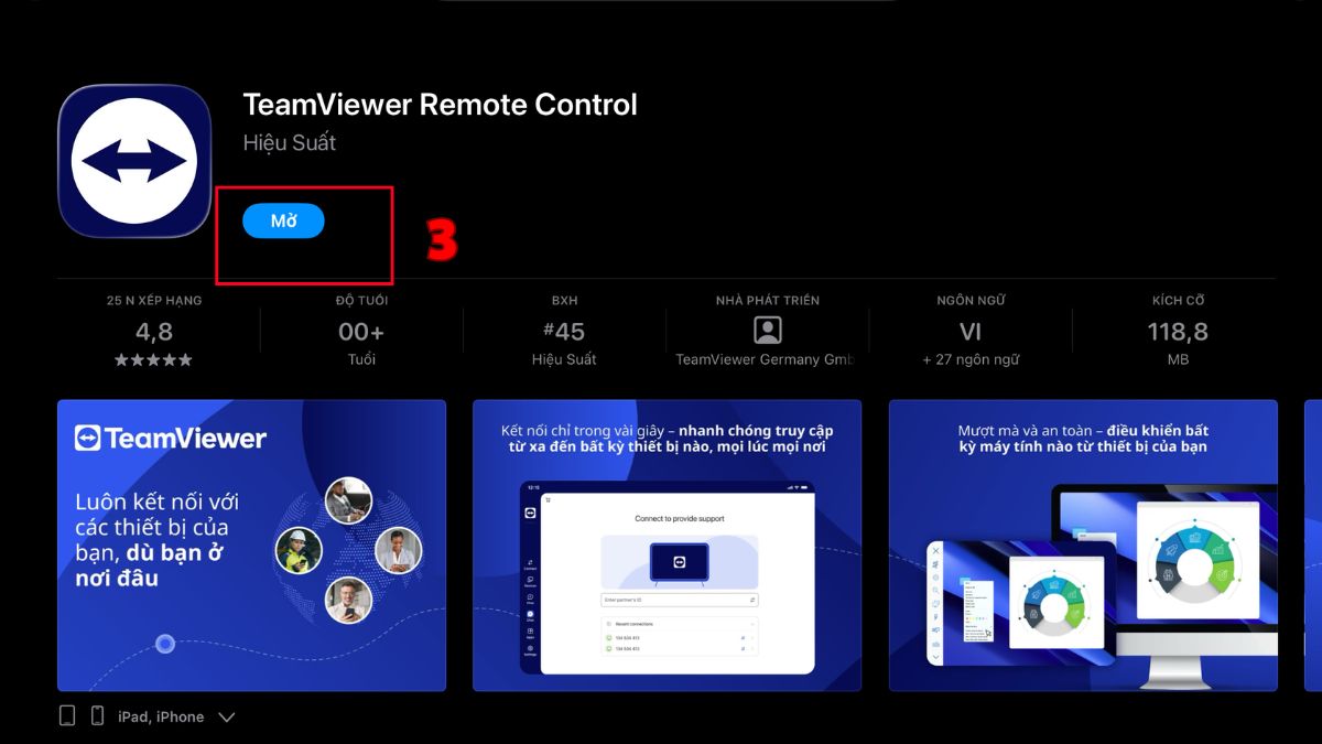 Mở TeamViewer Remote trên iPad