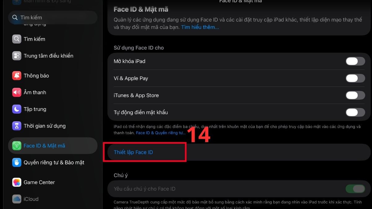 Nhấn Thiết lập Face ID