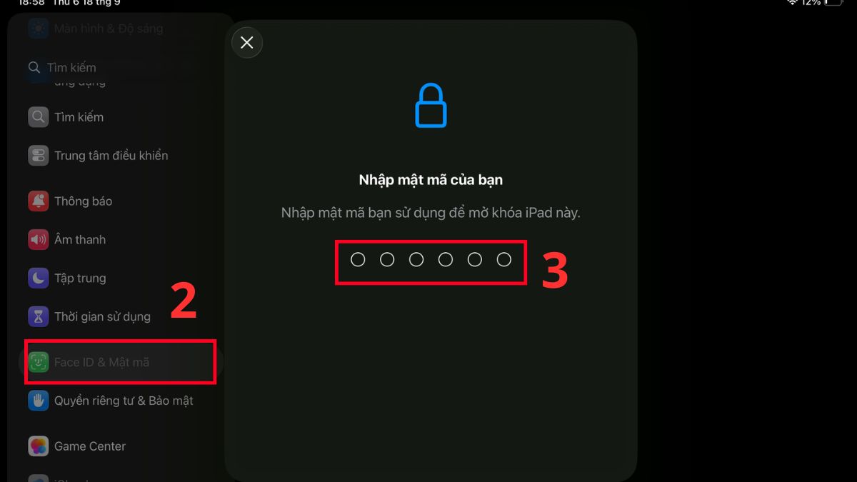 Chọn vào Face ID & Mật mã