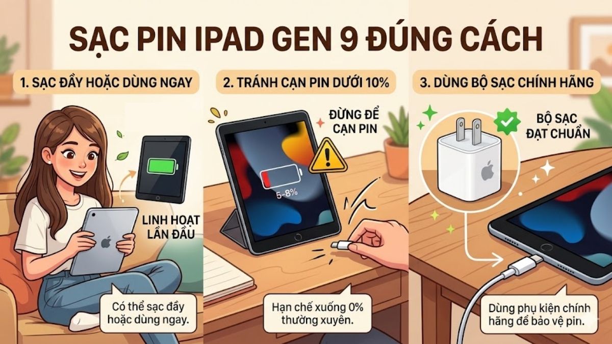 Hướng dẫn sạc pin iPad Gen 9 mới mua đúng cách