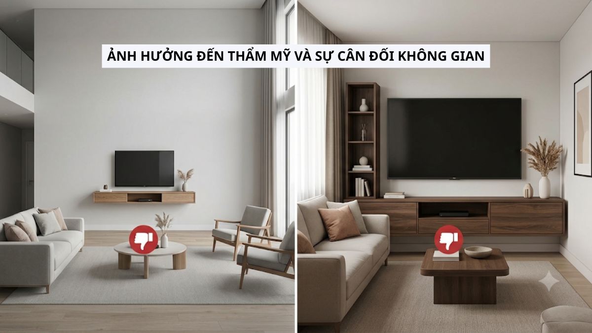 Tại sao kích thước kệ tivi treo tường quan trọng?