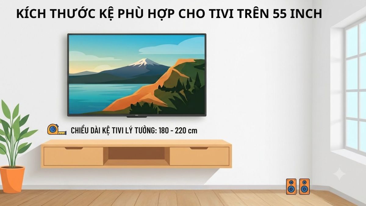 Kích thước kệ phù hợp cho tivi trên 55 inch