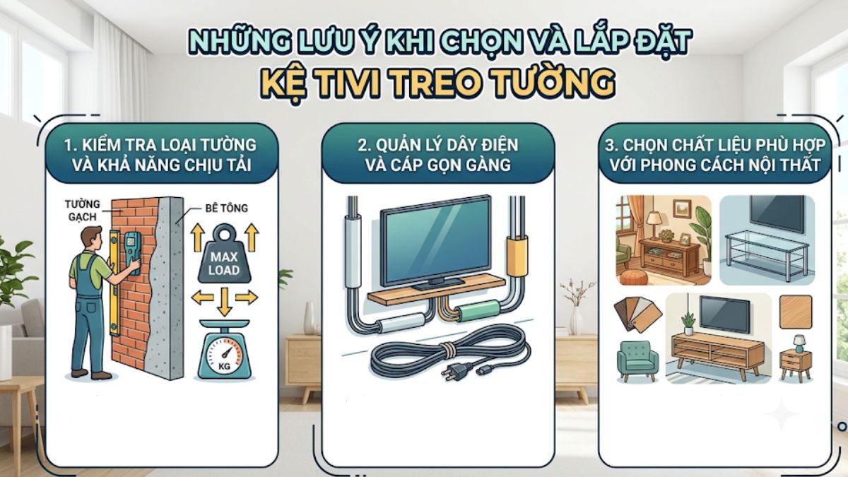 Những lưu ý khi chọn và lắp đặt kệ tivi treo tường