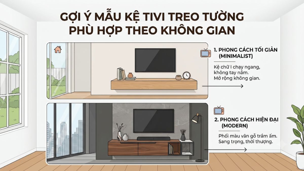 Gợi ý một số mẫu kệ tivi treo tường 