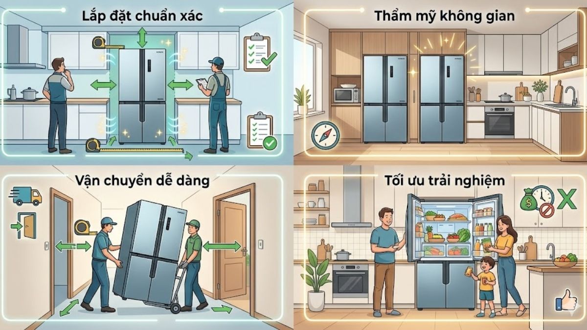 Xác định kích thước tủ lạnh Hitachi 4 cánh