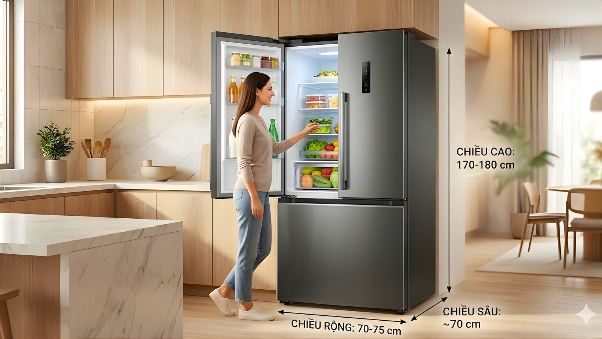 Kích thước tủ lạnh 500 lít loại 2 cánh ngăn đông dưới