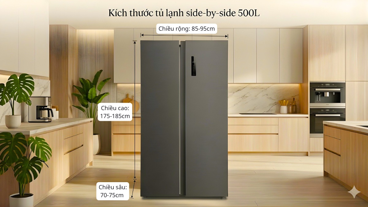 Kích thước tủ lạnh 500 lít loại side-by-side