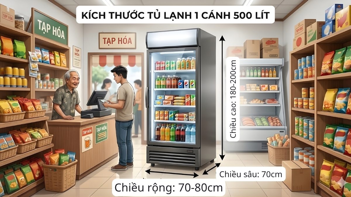Kích thước tủ lạnh 1 cánh 500 lít
