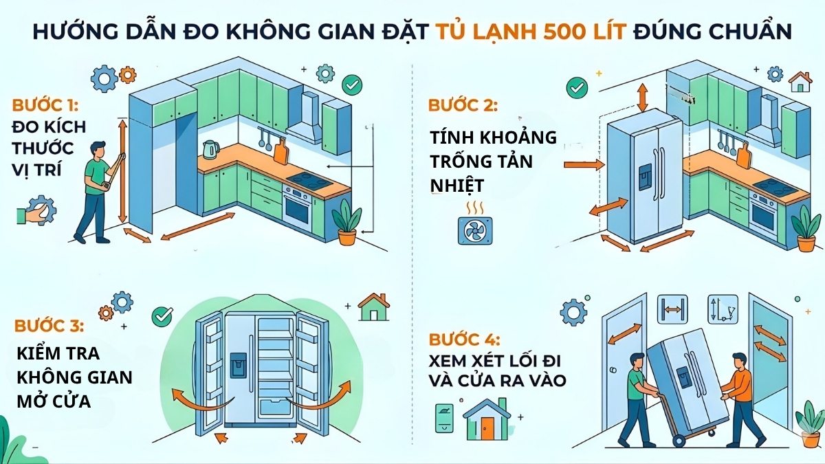 Cách đo không gian đặt tủ lạnh 500 lít đúng chuẩn