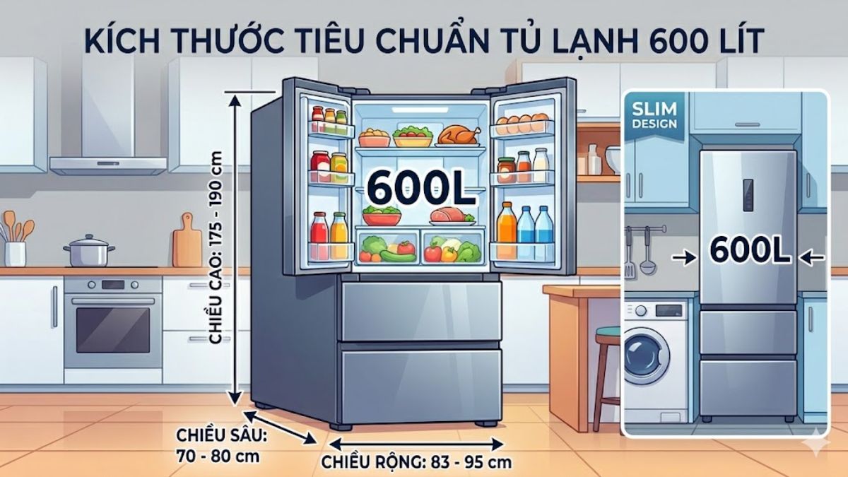 Kích thước tủ lạnh 600 lít cần biết trước khi mua