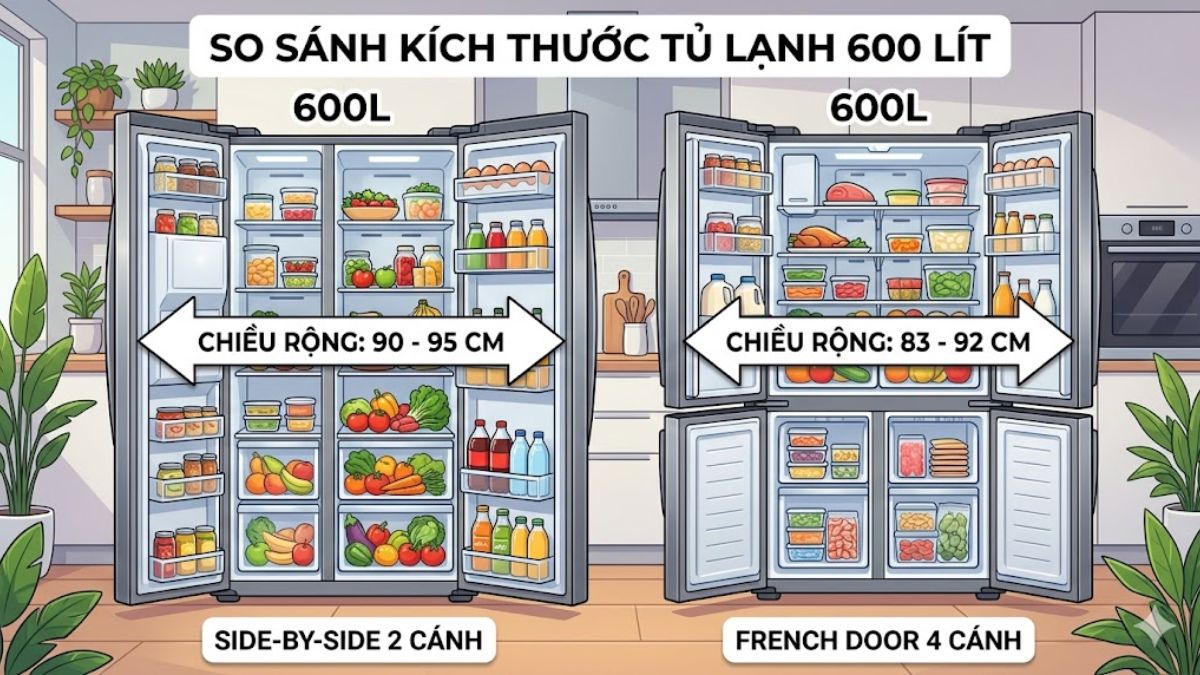 Kích thước tủ lạnh 600 lít side by side
