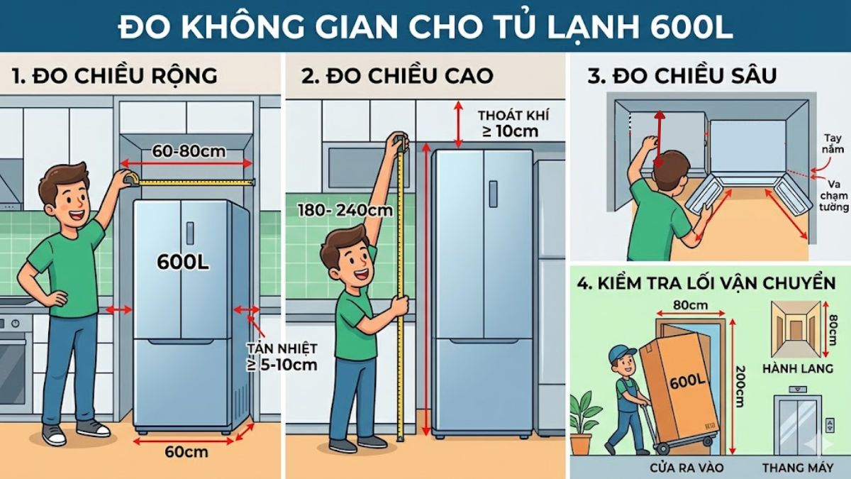Chọn kích thước tủ lạnh 600 lít phù hợp