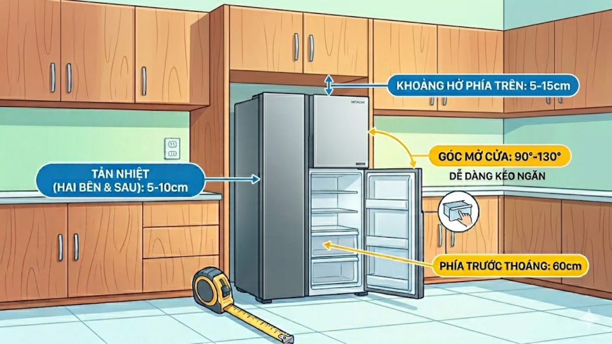 Cách đo không gian và chọn kích thước tủ lạnh Side by Side Hitachi 