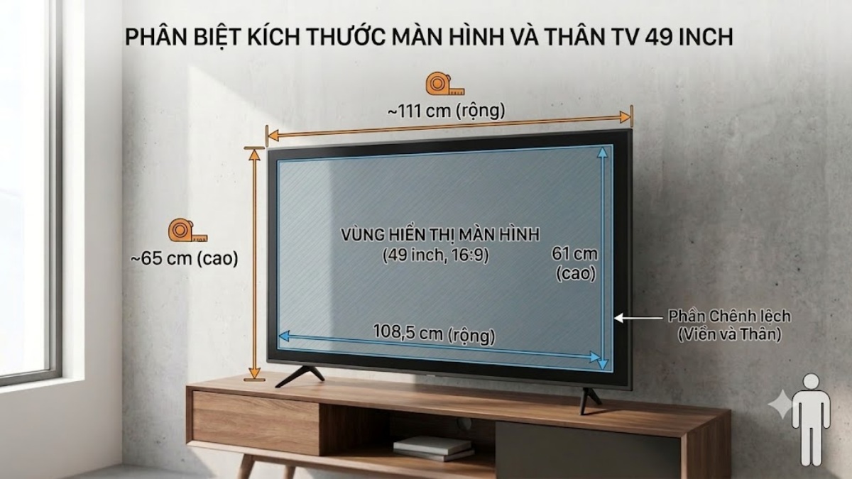 Tivi 49 inch có kích thước bao nhiêu?