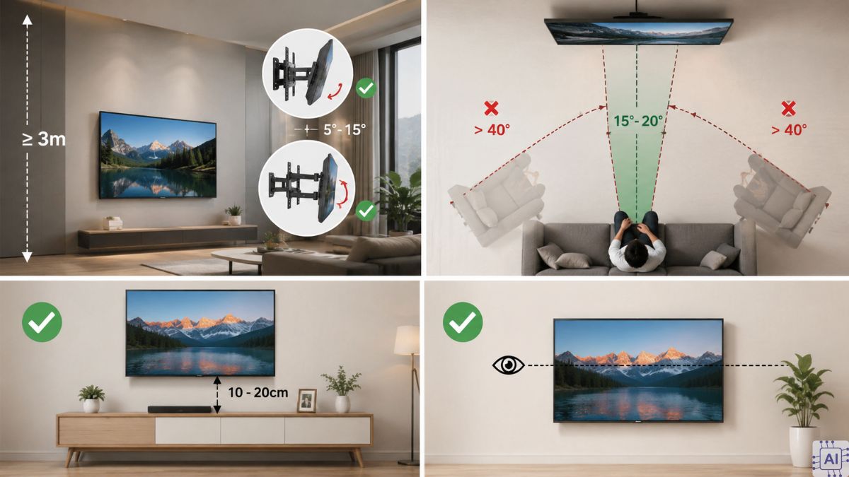 Các yếu tố ảnh hưởng đến kích thước treo tivi phòng khách