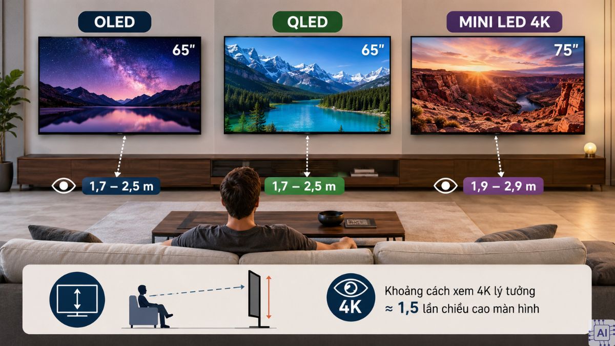 Khoảng cách xem tivi chuẩn 