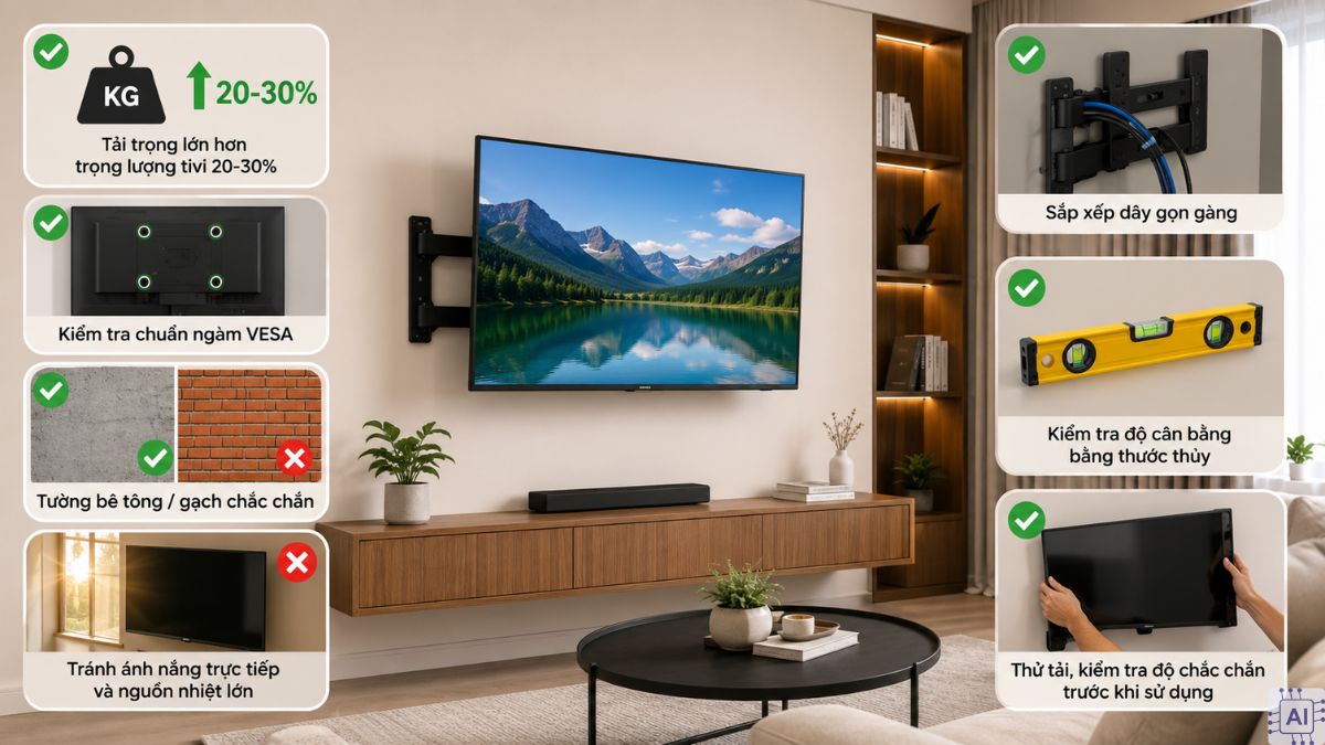 Lưu ý khi lắp đặt giá treo tivi phòng khách