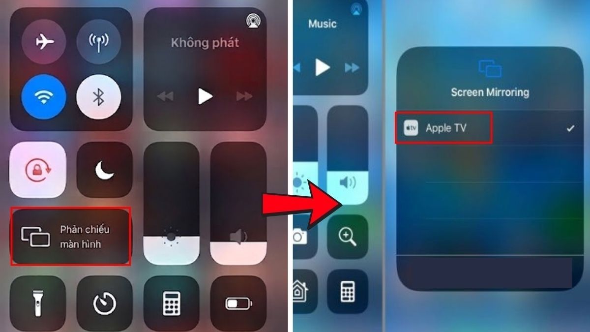 Mở Trung tâm điều khiển trên iPhone và chọn Phản chiếu màn hình