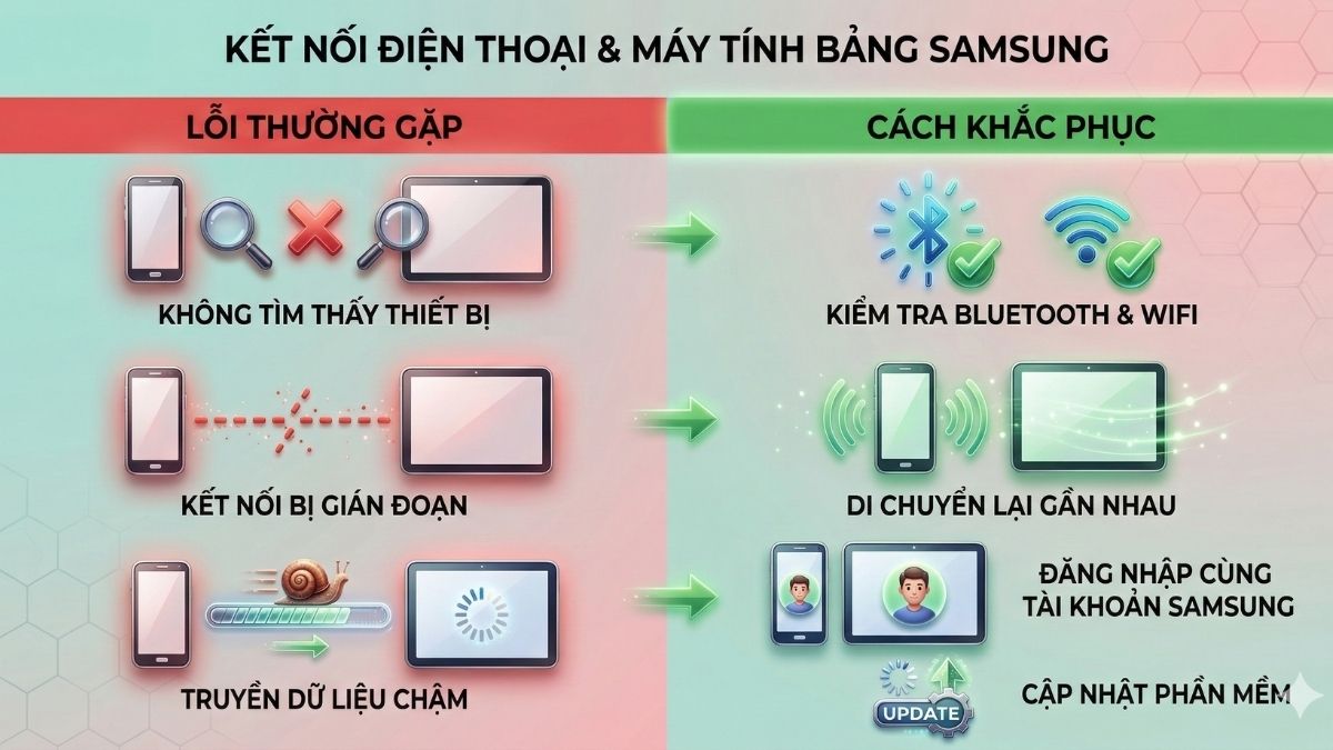 Lỗi thường gặp khi kết nối điện thoại với máy tính bảng Samsung