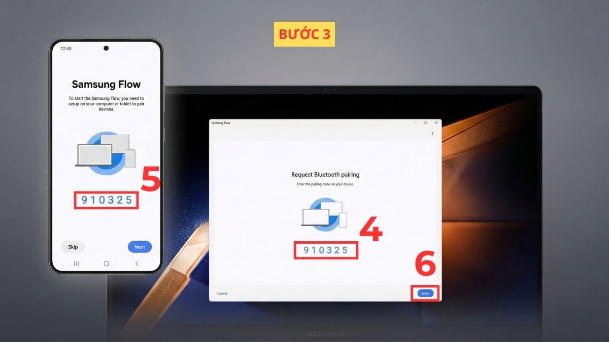 Xác nhận mật mã trên cả hai thiết bị, chọn Enter để hoàn tất