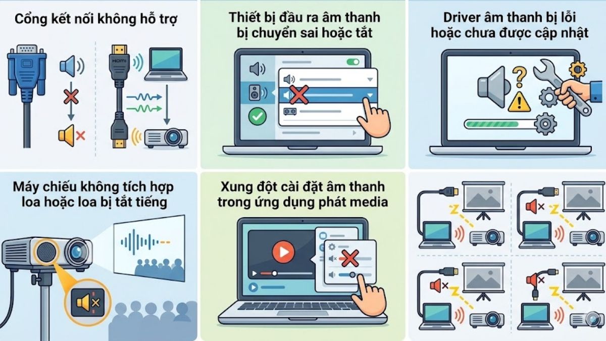 Nguyên nhân kết nối laptop với máy chiếu không có âm thanh