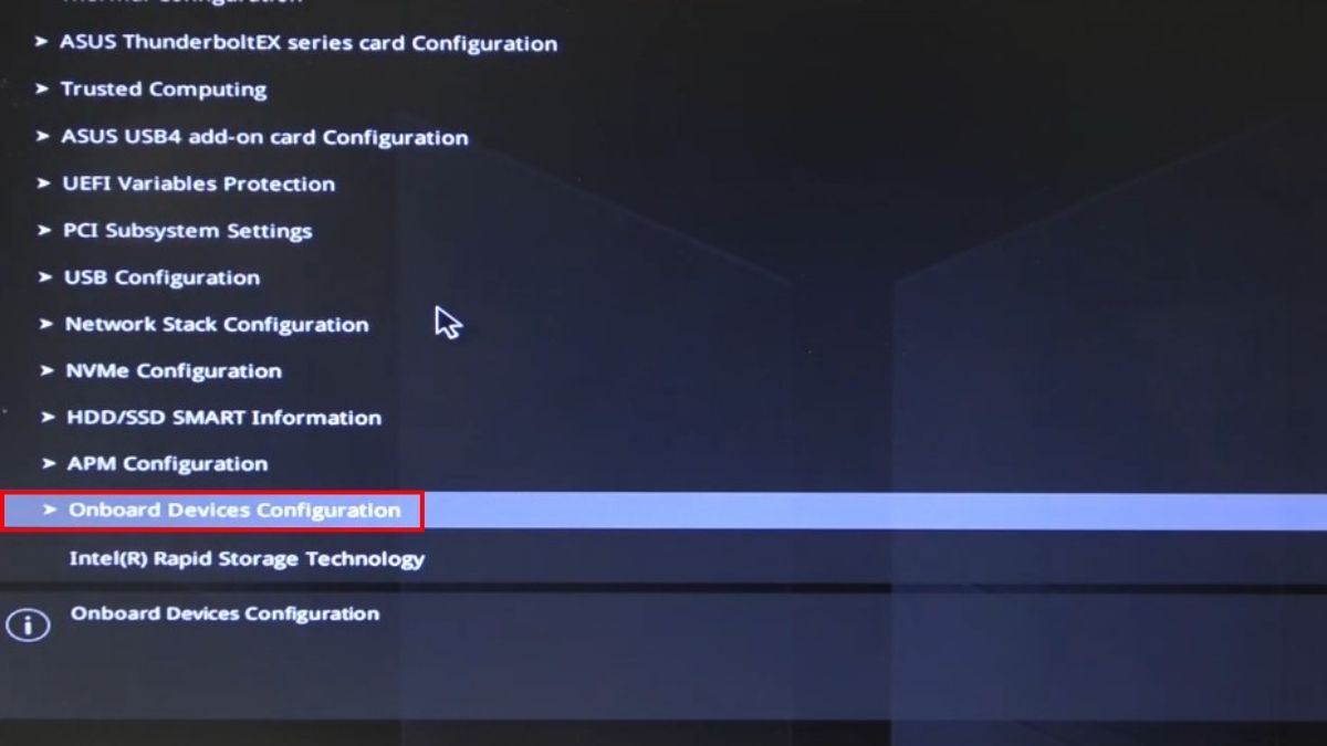 Chọn Onboard Devices Configuration 