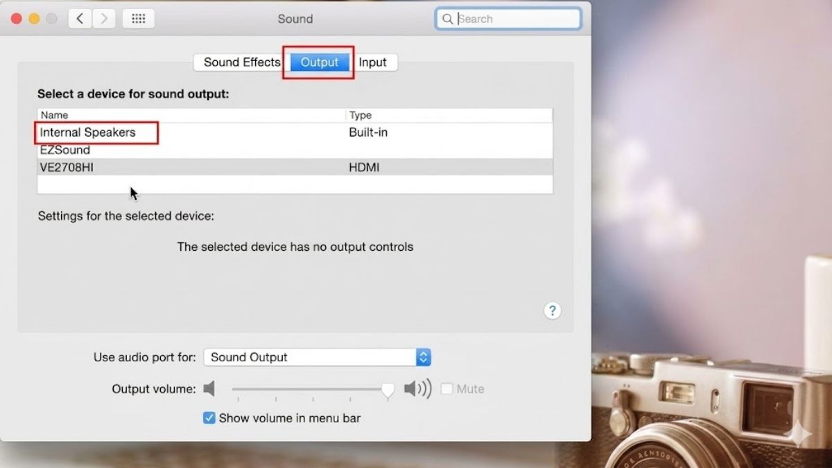 Chuyển sang tab Output