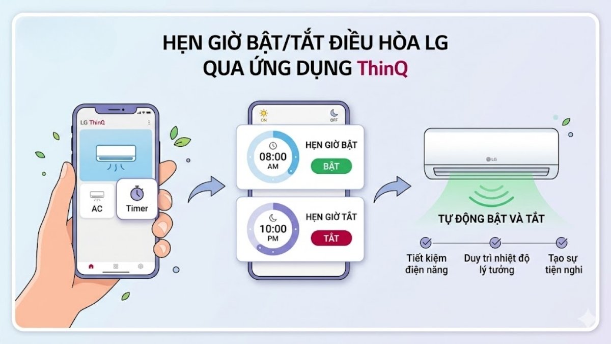 Hẹn giờ bật tắt điều hòa LG trên ứng dụng ThinQ