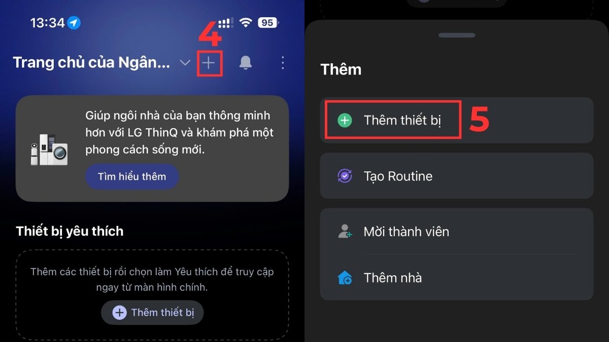 Thêm thiết bị trong ứng dụng LG ThinQ