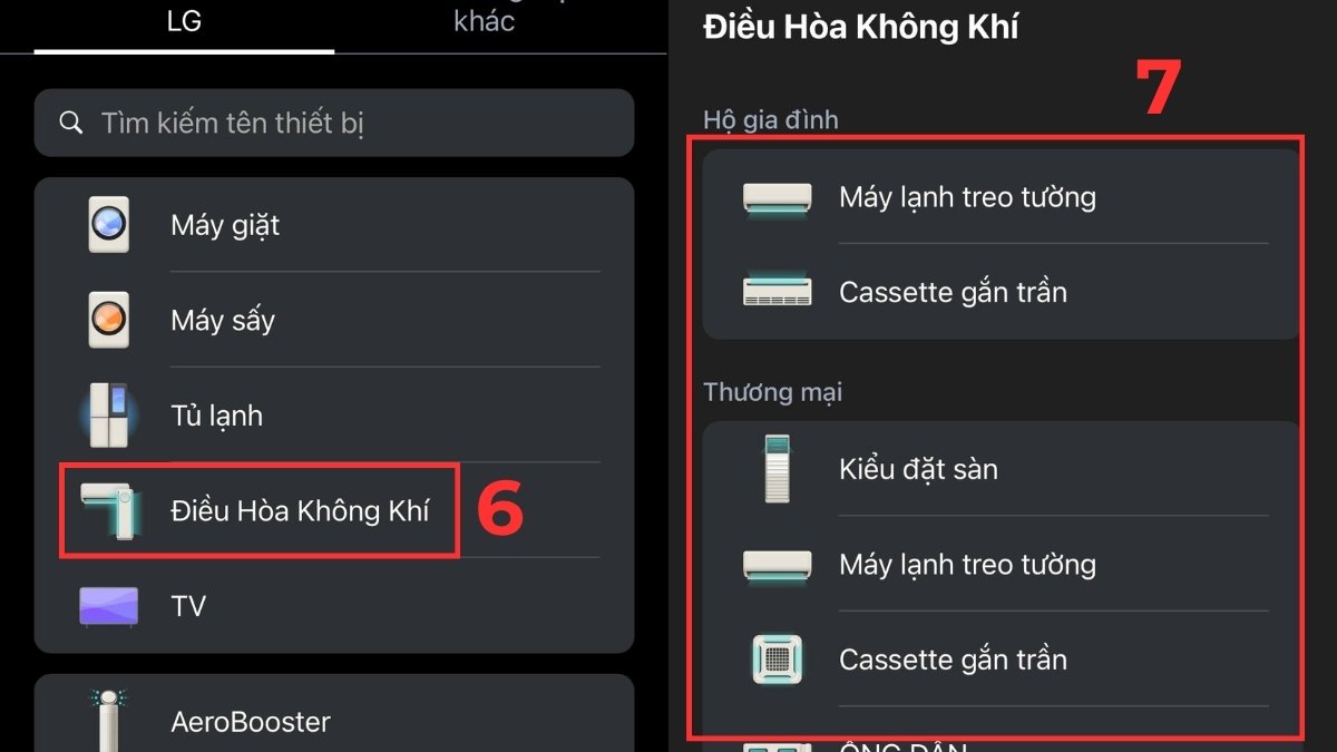 Chọn vào Điều hòa không khí