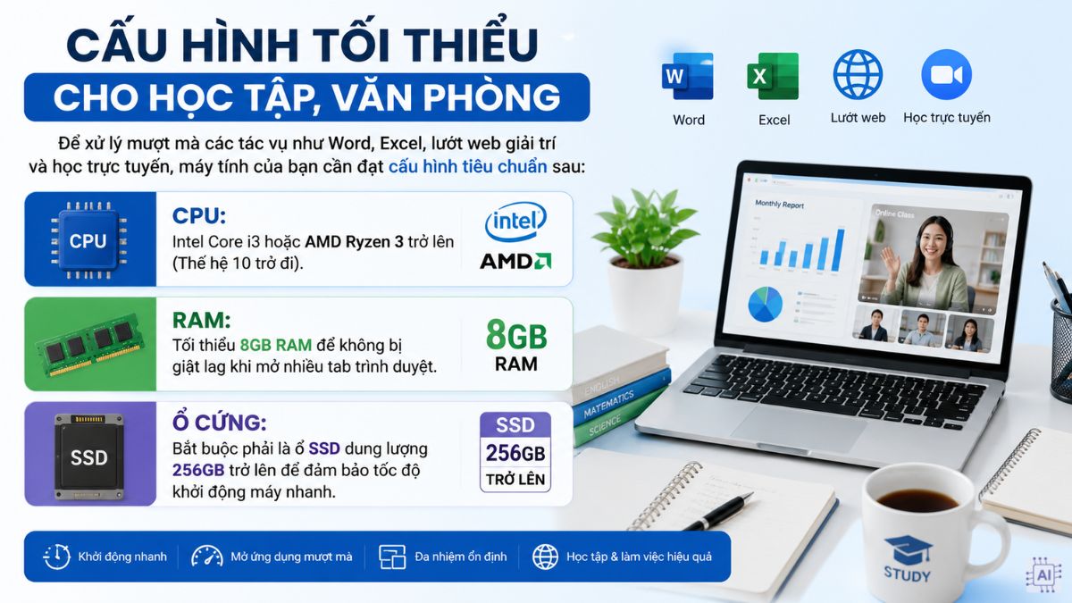 Cấu hình tối thiểu cho học tập, văn phòng