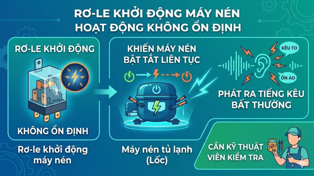 Rơ-le khởi động máy nén hoạt động không ổn định