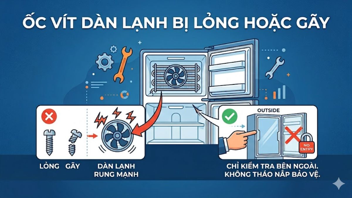 Ốc vít cố định dàn lạnh bị lỏng hoặc gãy