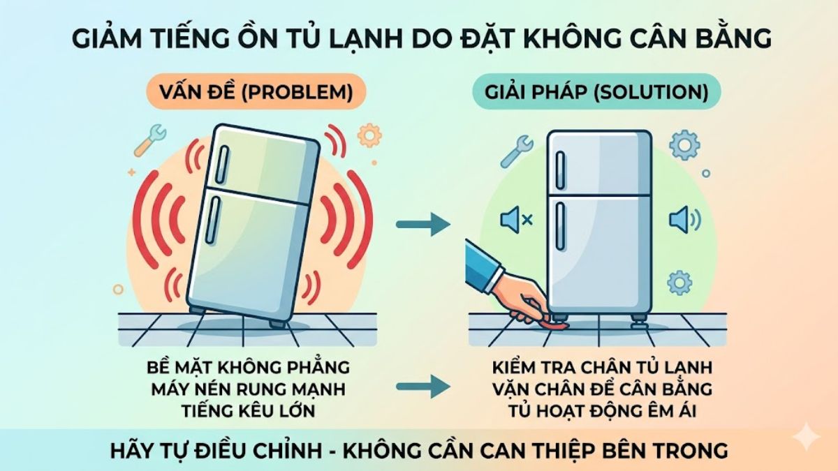Tủ lạnh đặt không cân bằng hoặc bề mặt không phẳng
