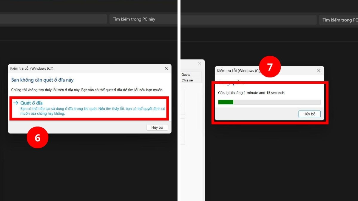 Click Quét ổ đĩa