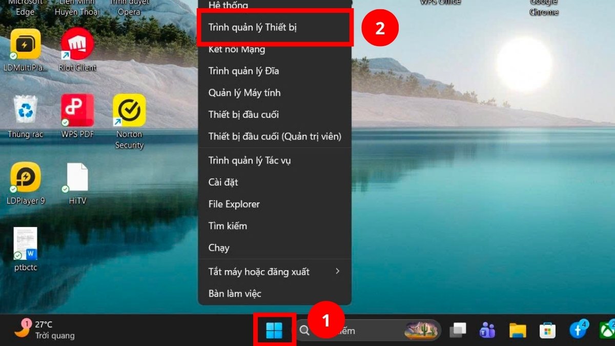 Nhấn chuột phải vào Start 
