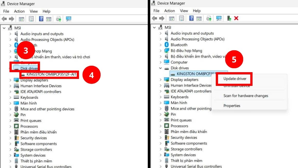 Mở mục Disk drives