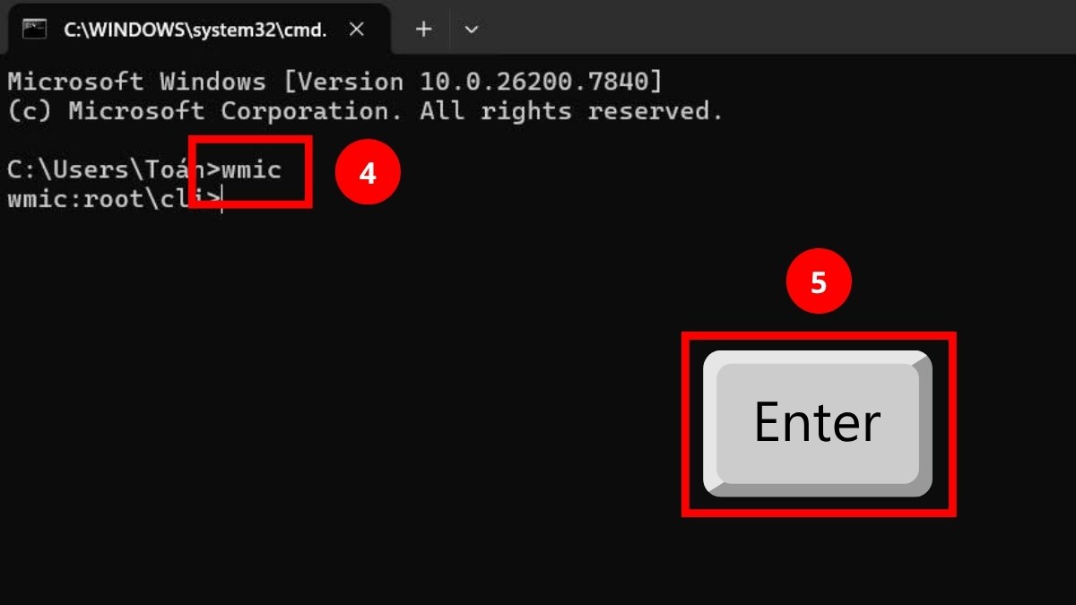 Nhập lệnh wmic