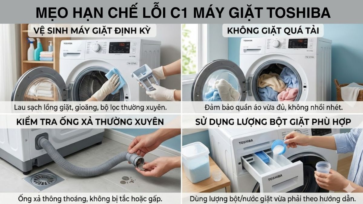 Mẹo sử dụng hạn chế lỗi C1 máy giặt Toshiba nội địa