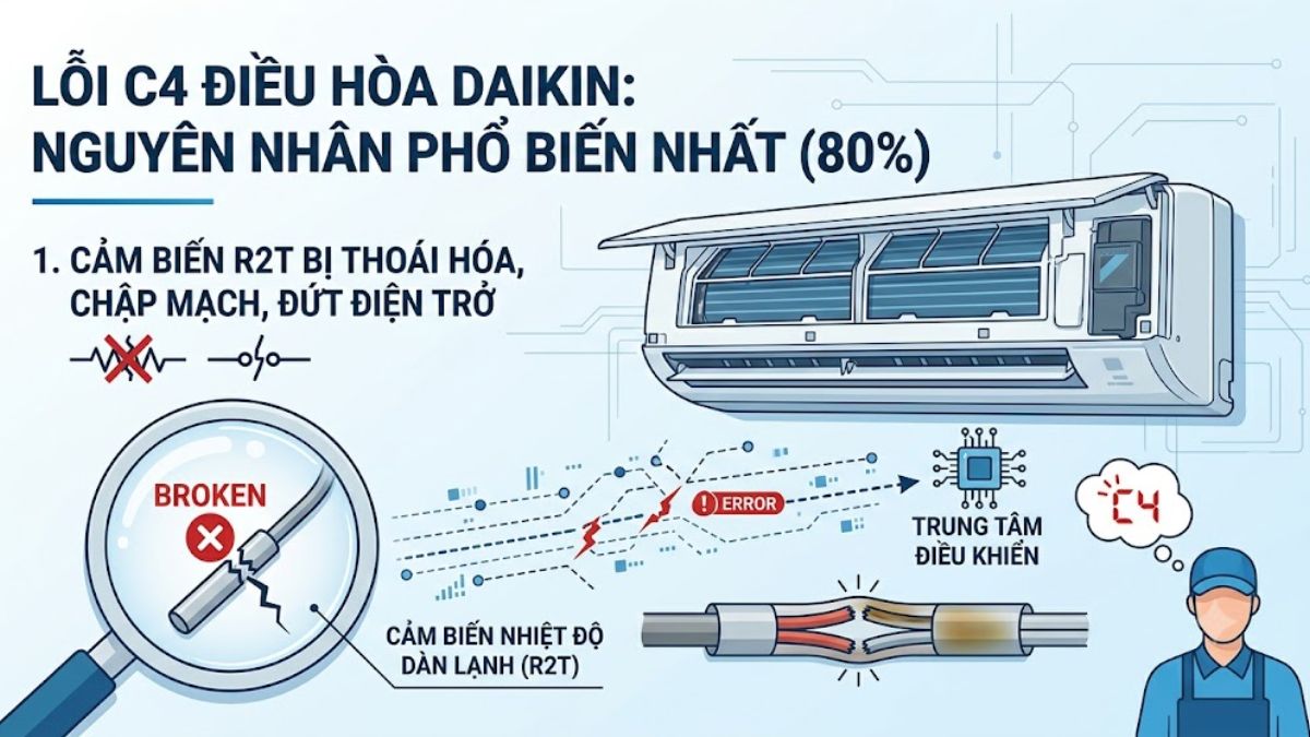 Nguyên nhân khiến điều hòa Daikin báo lỗi C4