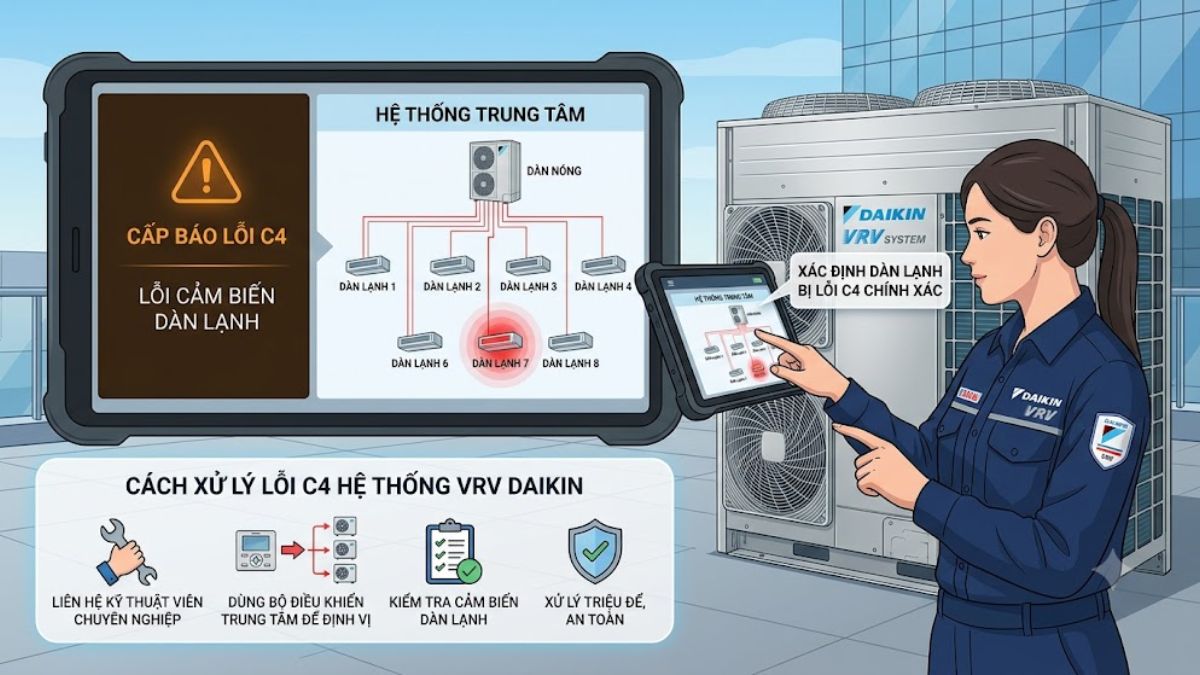 Cách xử lý lỗi C4 trên hệ thống điều hòa Daikin VRV
