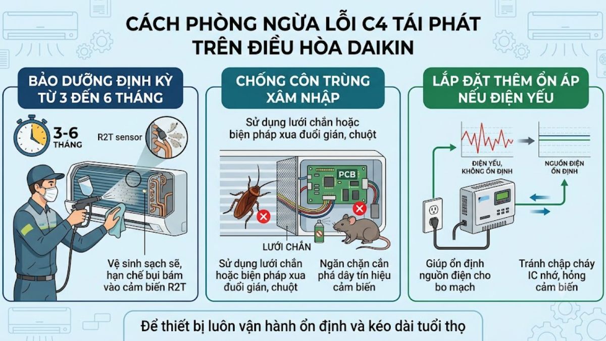 Cách phòng ngừa lỗi C4 tái phát trên điều hòa Daikin
