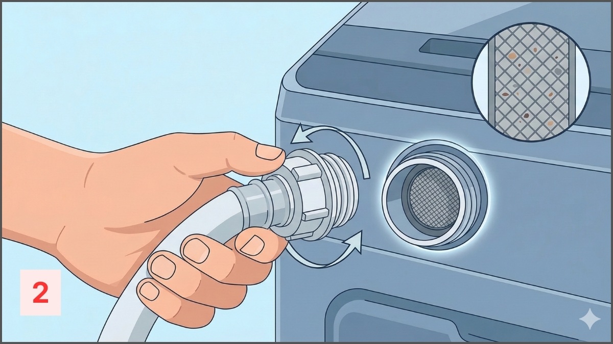 Tháo ống cấp nước ra khỏi máy giặt