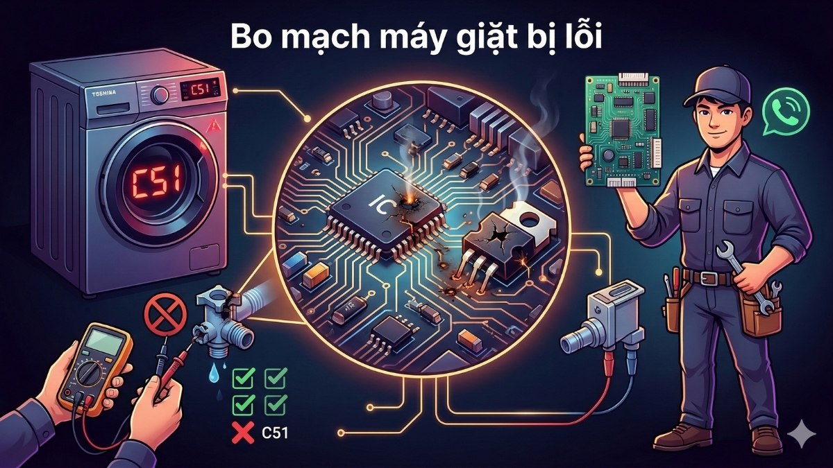 Bo mạch máy giặt bị lỗi