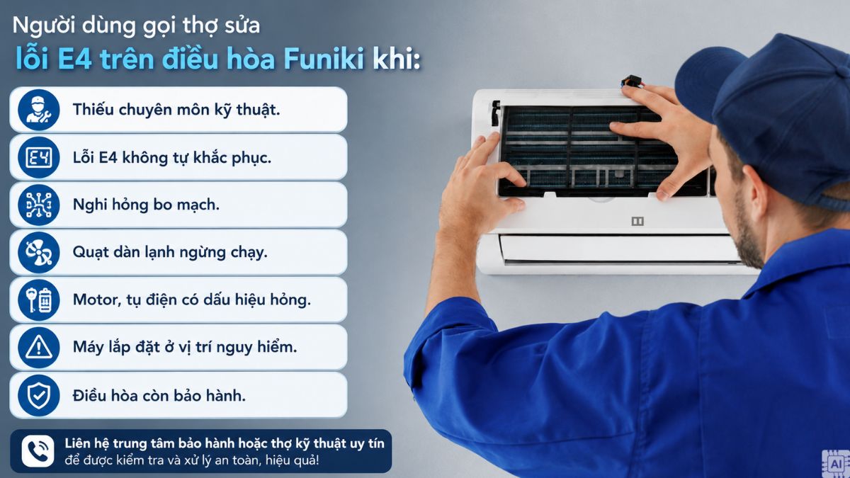 Khi nào nên gọi thợ sửa lỗi E4 trên điều hòa Funiki