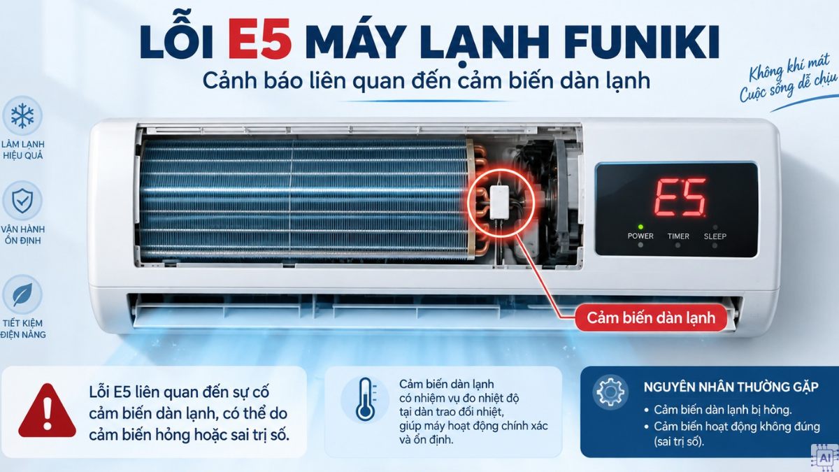 Lỗi E5 máy lạnh Funiki là gì?
