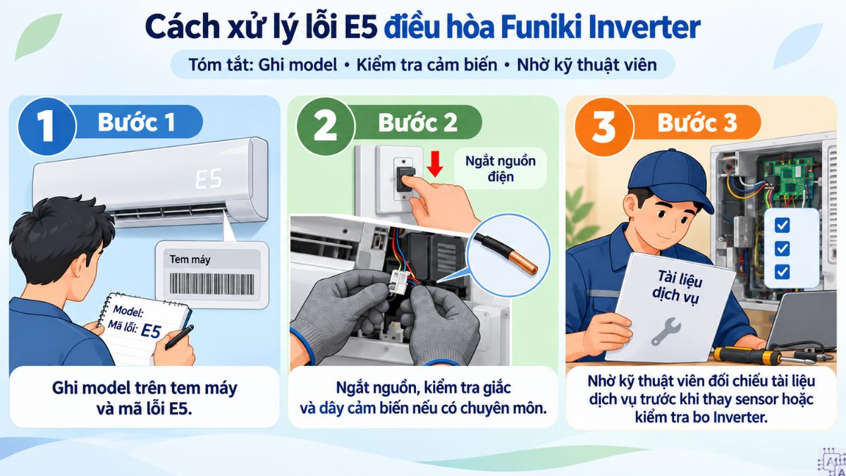 Cách xử lý lỗi E5 điều hòa Funiki Inverter