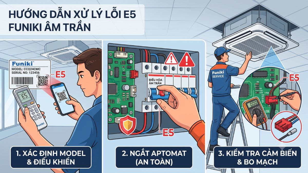 Cách xử lý lỗi E5 Funiki âm trần