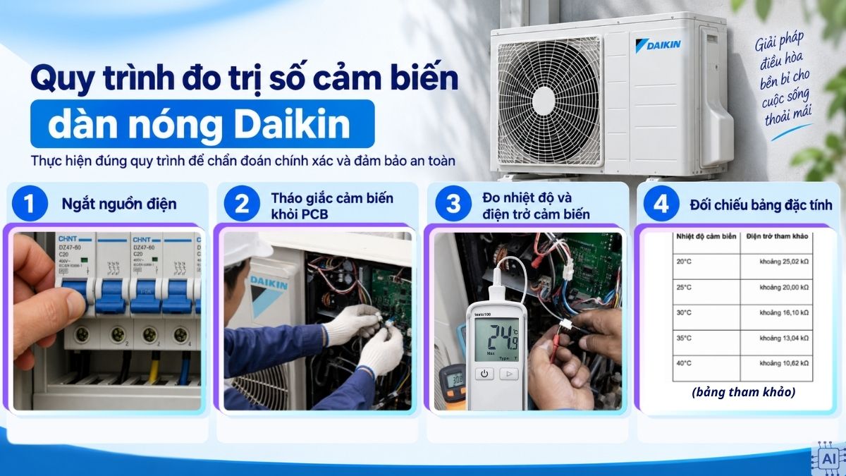 Cách đo trị số cảm biến dàn nóng Daikin